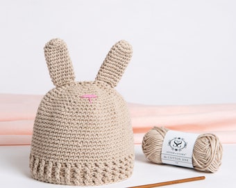 Bonnet bébé lapin au crochet | Kit bonnet bébé lapin Kali au crochet par Stitch & Story