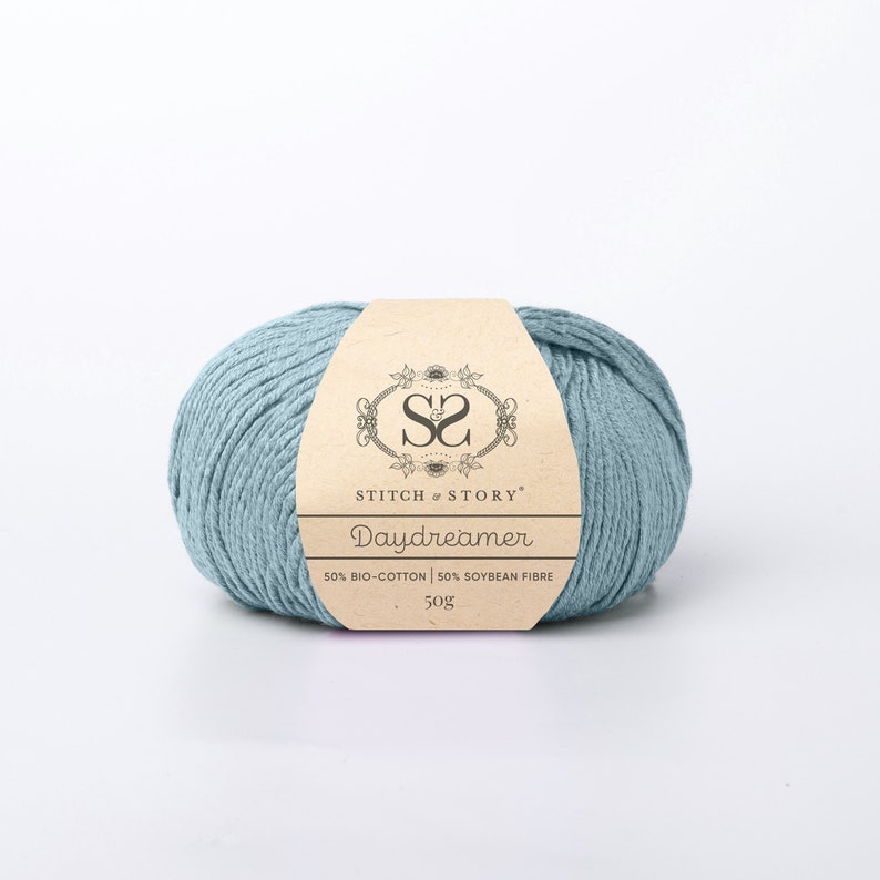 Sports weight Yarn Cotton Soya Mix Yarn Daydreamer 50g balls by Stitch & Story Duck Egg Blue