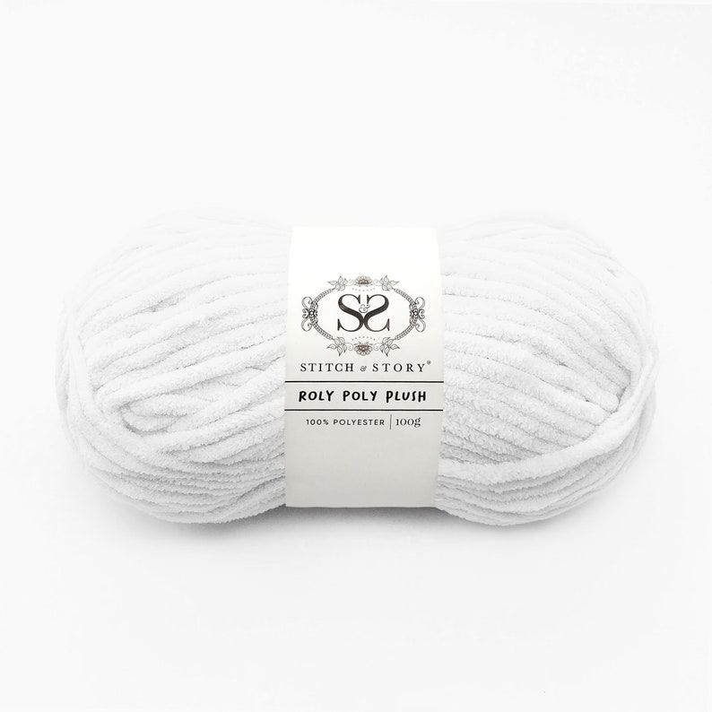 Chunky Fluffy Yarn 100% Acrylic The Roly Poly Plush 100g balls by Stitch & Story Polar White