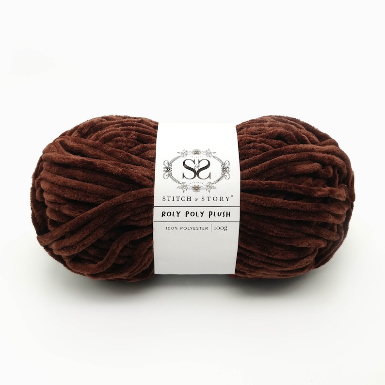 Chunky Fluffy Yarn 100% Acrylic The Roly Poly Plush 100g balls by Stitch & Story Highland Brown