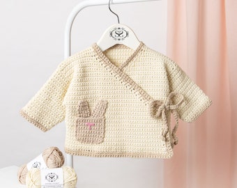 Cardigan au crochet bébé lapin | Kit de cardigan pour bébé Kali Bunny au crochet par Stitch & Story