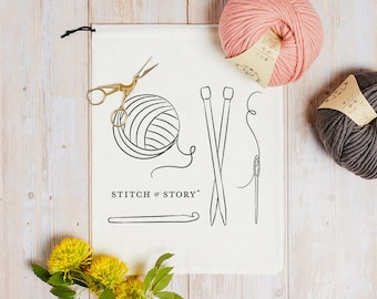 Cotton Project Bag | Perfect for knitting and crochet project | Stitch & Story Drawstring Bag