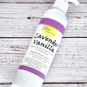 Lavender Vanilla Aloe and Shea Butter Lotion 8 oz. Paraben Free Hand and Body Lotion