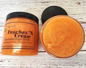 Peaches 'N Cream Sugar Scrub: Organic Cane Sugar, Vanilla Peach (10oz)