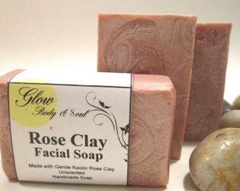 Handmade Rose Clay Facial Soap: Unscented, Sensitive Skin
