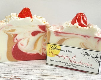 Champagne and Strawberries Soap Handmade Cold Process Vegan Soap