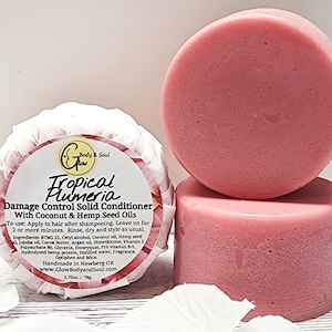 Solid Hair Conditioner Bar Tropical Plumeria | Hemp Seed Conditioner Damage Control | Minimal Packaging Hair Conditioner Bar