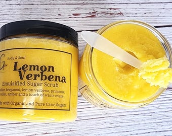 Lemon Verbena Sugar Scrub: Organic Cane Sugar, Citrus Scent (10oz)