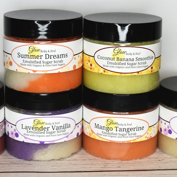 Emulsified Sugar Scrub Your Choice of Scent 7.50oz. Paraben Free Made with Organic and Pure Cane Sugar