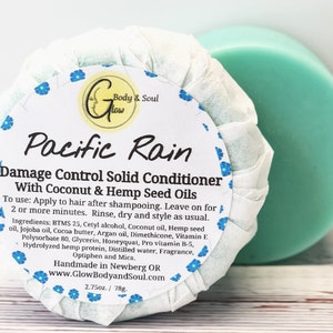 Solid Hair Conditioner Bar Pacific Rain | Hemp seed conditioner Damage Control | Minimal Packaging Hair Conditioner Bar