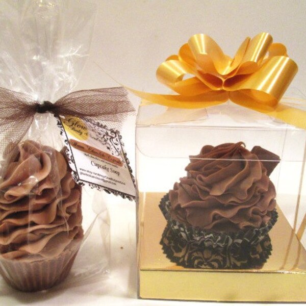 ON SALE Warm Chocolate Cupcake Handmade Cold Process Cupcake Soap Vegan Cupcake Soap Choice of Packaging