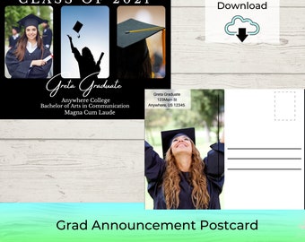EDITABLE Graduation Announcement Printable Template -Picture Grid Grad Postcard | Notecard