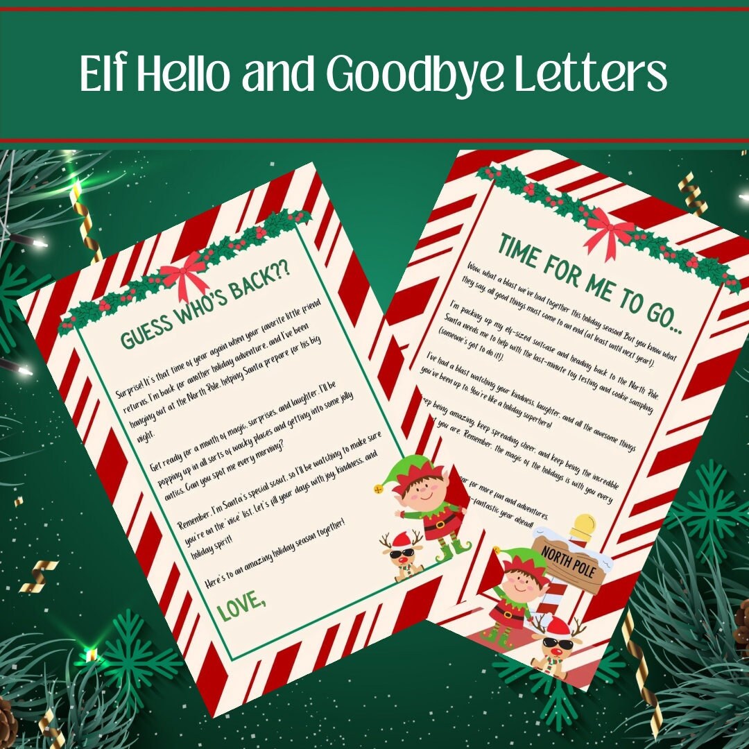 Elf Welcome Back and Goodbye Letters, Instant Digital Download ...