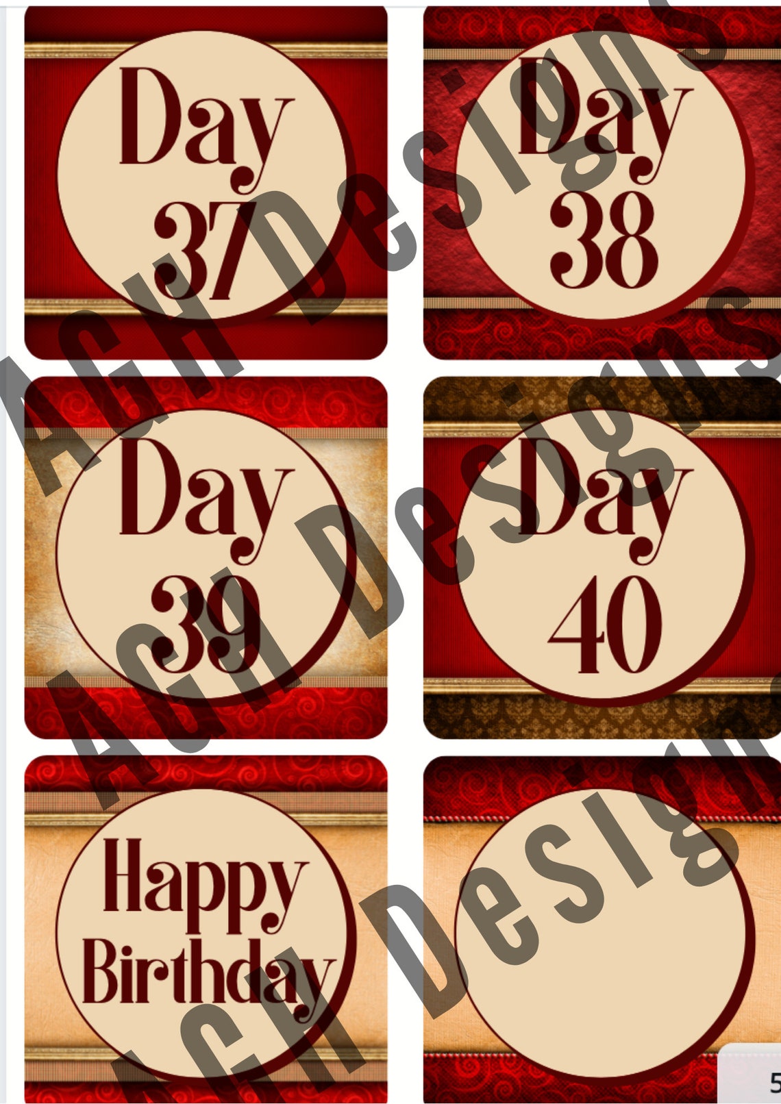 Red and Gold Celebration Countdown Tags: Birthday, Anniversary ...
