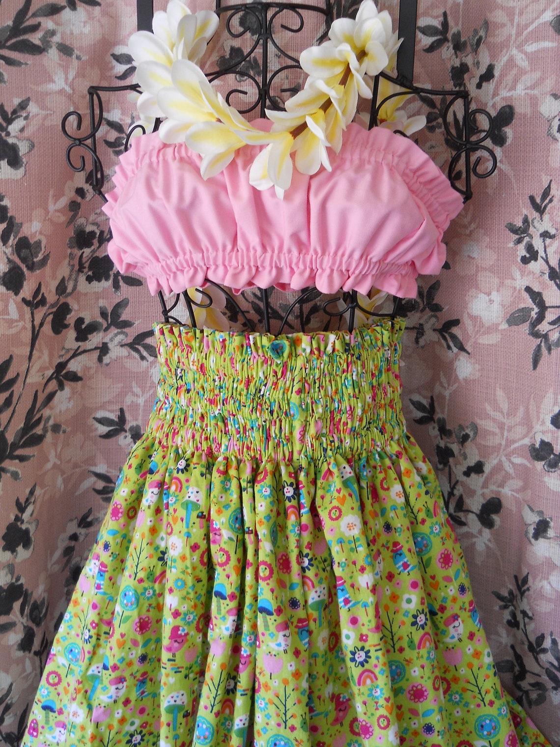 Little Girls Hawaiian Hula Top in White Black Cotton Candy Etsy