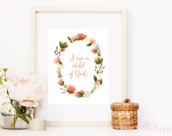 Girl Room Nursery Bible Verse Wall Art Print | I am a Child of God