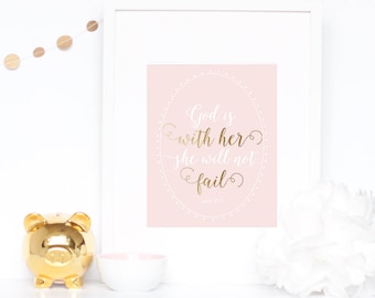 God is within her she will not fail | Bible Verse | Wall Art Print | Girl Woman | Room | Nursery | Psalm 46:5