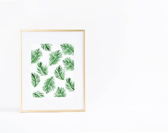 L’été Wall Art Print | Feuille de palmier | Modèle | Aquarelle | Téléchargement immédiat
