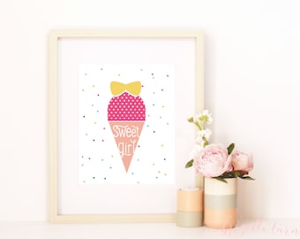 Wall Art Print | Girls | Room | Nursery | Sweet Girl | Ice Cream