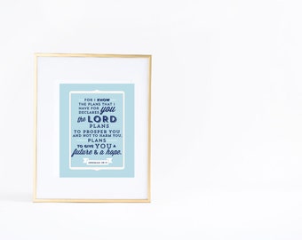 Verset de la Bible | Wall Art Print | Enfants | Chambre | Pépinière | 11 car je connais les projets que j'ai pour vous, » déclare le Seigneur... " | Jérémie 29: 11