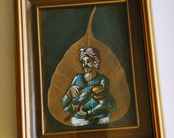 Framed Pictures of an Indian Couple Painted on Real Sacred Fig Leaves