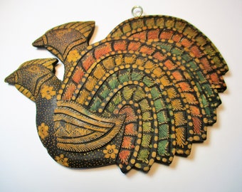 Lovely Javanese Wooden Batik Hen and Rooster Couple