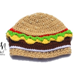 CROCHET PATTERN Cheeseburger Beanie, Infant & Kids Crochet Pattern, Food Hat Pattern, Crochet Kids Pattern, Burger Hat, Cheeseburger Hat