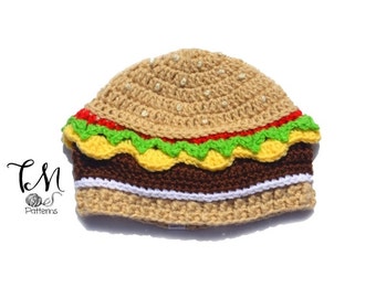 PADRÃO DE CROCHÊ Gorro Cheeseburger, Padrão de crochê infantil e infantil, Padrão de chapéu de comida, Padrão de crochê infantil, Chapéu de hambúrguer, Chapéu de cheeseburger
