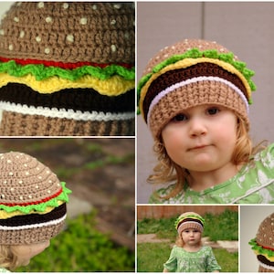 CROCHET PATTERN Cheeseburger Beanie, Infant & Kids Crochet Pattern, Food Hat Pattern, Crochet Kids Pattern, Burger Hat, Cheeseburger Hat image 3