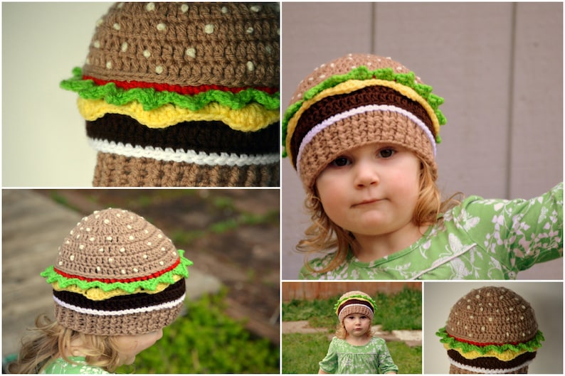 CROCHET PATTERN Cheeseburger Beanie, Infant & Kids Crochet Pattern, Food Hat Pattern, Crochet Kids Pattern, Burger Hat, Cheeseburger Hat image 3