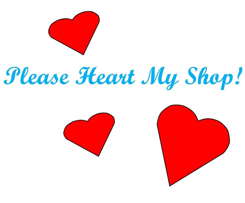 May include: Three red hearts with black outlines on a white background. The text "Please Heart My Shop!" is written in blue cursive.