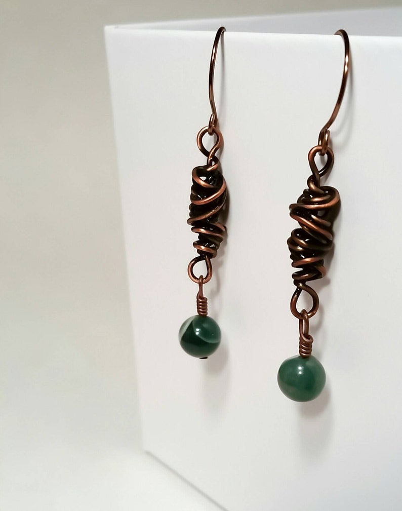 Tangled Copper and Jade Earrings Etsy