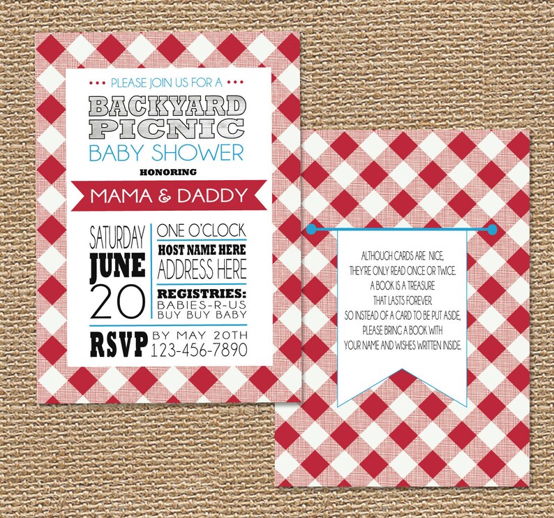 PICNIC or BBQ Baby SHOWER Invitations Front and Back Designs Etsy