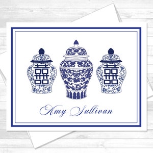 Personalized Stationery Ginger Jar Chinoiserie Blue White Boxed Stationery Notecard Set | Folded note cards | Elegant Notecards