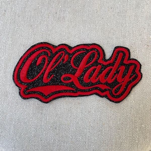 Ol Lady Large Patch Glitter Iron on Embroidered Finished Embroidery Many Colors