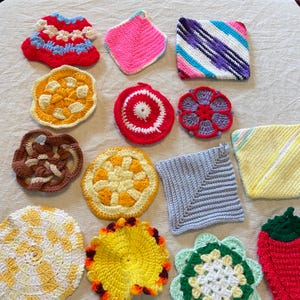 Vintage Handmade Yarn Crochet Potholder Lot Bundle of Multicolor