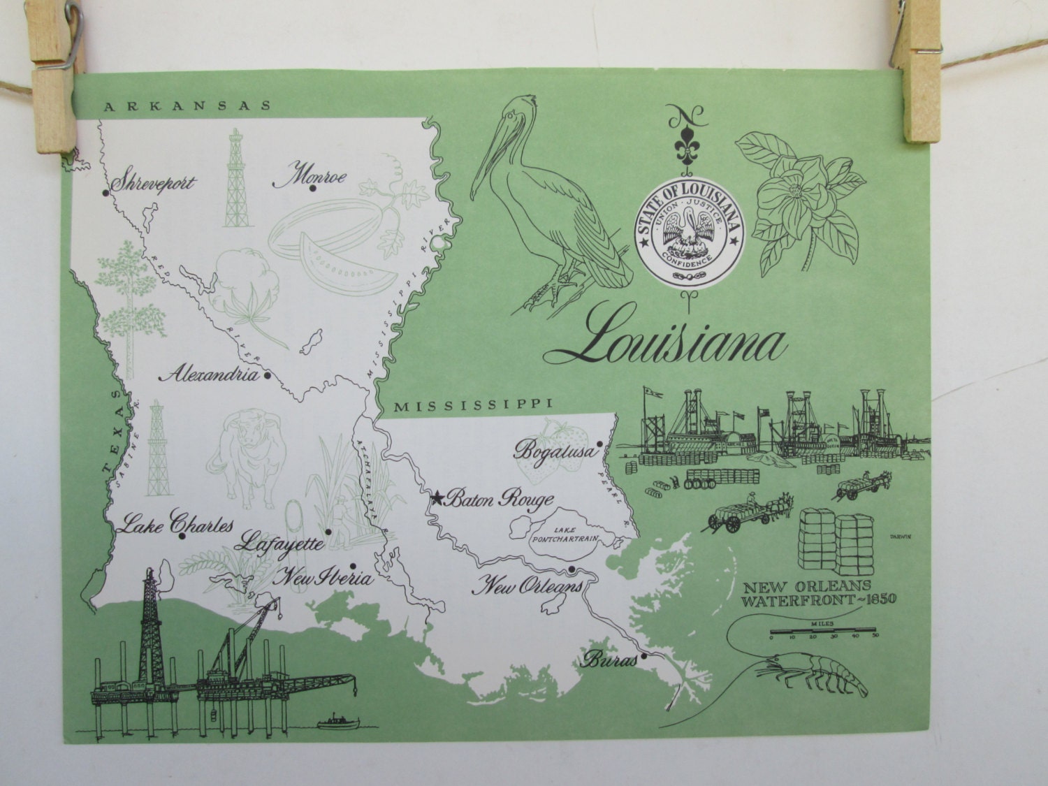 Printable Vector Map of Louisiana with Counties - Single Color