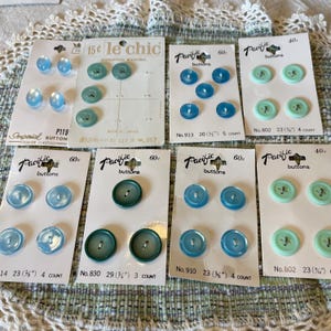 Botões vintage Pacific Costumakers em cartões, lote azul-petróleo, botões, noções de costura, diários de sucata, projetos de artesanato NOS