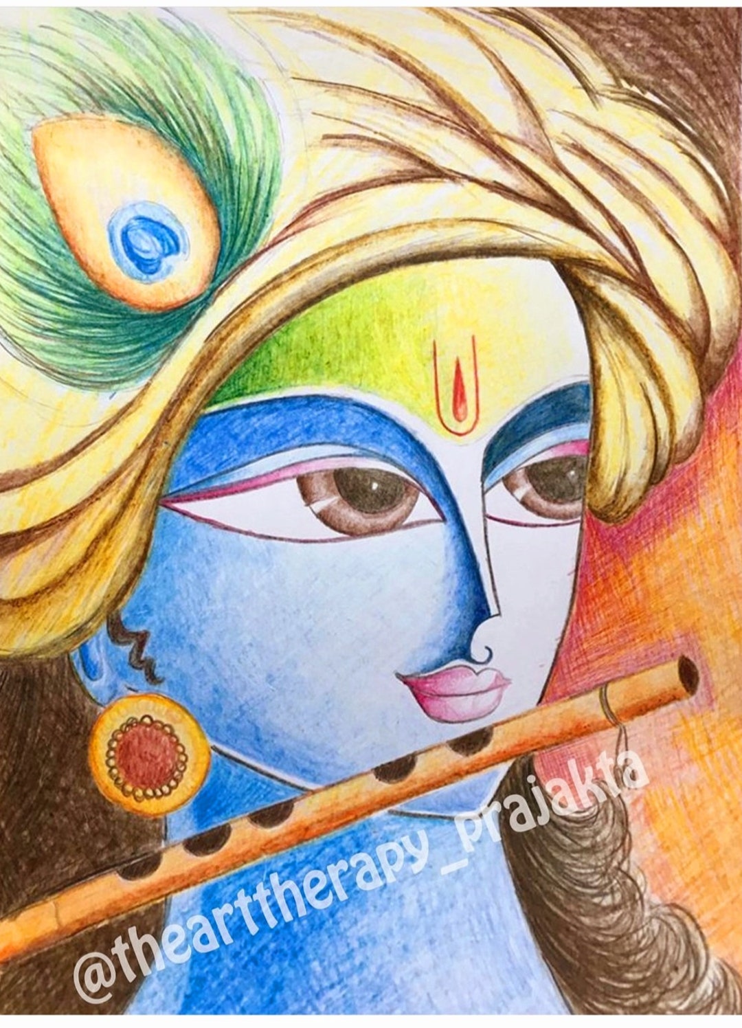 Krishna, Drawing by Hiten Mistry | Artmajeur