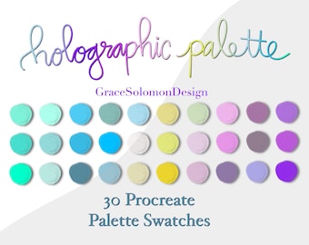 Holographic Procreate Palette | 30 Color Swatches | Rainbow Color Scheme | Artist Tools | Faux Mock Holo