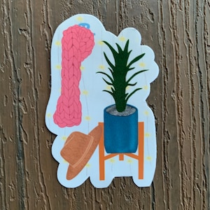 Mudroom Modern Decor Sticker or Magnet | Laptop Sticker | Water Bottle Sticker | Fedora Hat Sticker | Large Knit Scarf | Houseplant Sticker