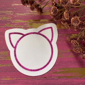 Cat Shape Outline Waterproof Sticker or Magnet | Laptop WaterBottle Sticker | Locker | Gift for Cat Lover | Witchy | Pink Glitter Kitty