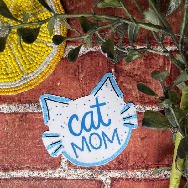 Cat Mom Sticker or Magnet | Laptop WaterBottle Sticker | Locker | Gift for Cat Lover | Blue Glitter Kitty| Journal Decor | Gift from the Cat