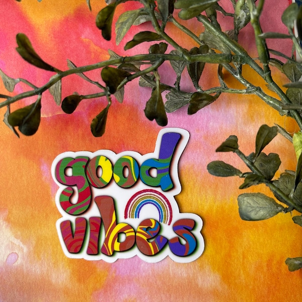 Good Vibes Sticker or Magnet | Laptop Sticker | Water Bottle Sticker | Groovy Art | Notebook Sticker | Fun Gift for Friend | Hippy Chic |