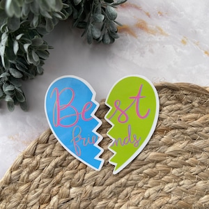 Best Friends Heart Stickers or Magnets | Laptop Sticker | WaterBottle Sticker | Friendship Cute | Gift for Friend | Blue Green Pink | BFF