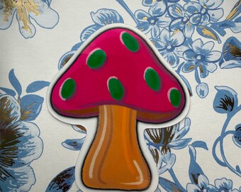 Neon Mushroom Sticker or Magnet | Laptop WaterBottle Sticker | Locker Magnet | Whimsical Woodland Forest Cottage Witch Core | Nature Lover