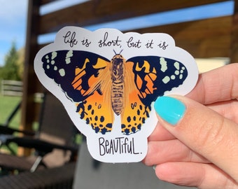 Life is Short But it is Beautiful Butterfly Sticker or Magnet | Laptop Sticker | Water Bottle Sticker | Fridge Magnet | Garden Vibes