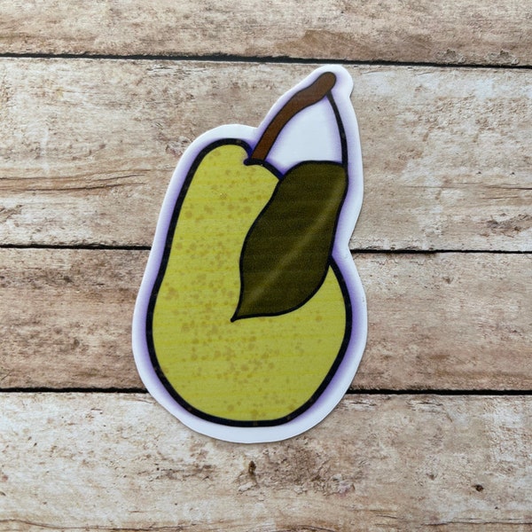 Pear Sticker or Magnet | Laptop Sticker | WaterBottle Sticker | Cute Food Cartoon | Locker Decor | Notebook Sticker | Fruit Art | Green