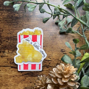 Popcorn Corny Sticker or Magnet | Laptop Sticker | WaterBottle Sticker | Savory Treat Cartoon | Pun Punny | Movie Theater | Gift for Nerd