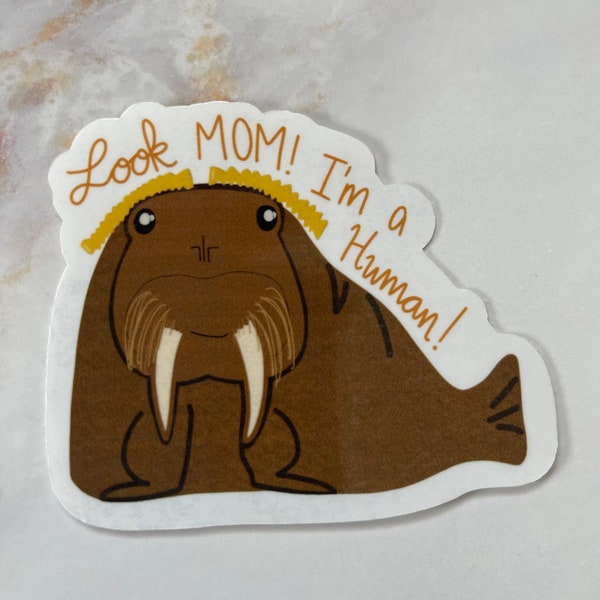 Fries Walrus Sticker or Magnet | Laptop Sticker | Water Bottle Sticker | Gift for Friend | Gag Gift | Silly Gift | Humorous Sticker |